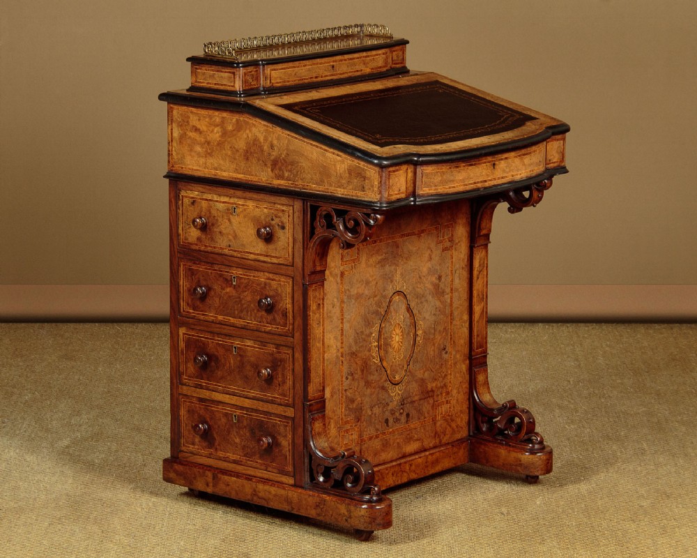 Burr Walnut Davenport Writing Desk c.1860