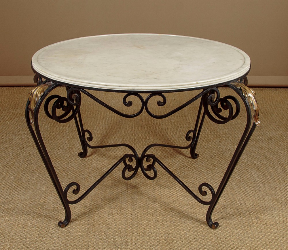 Wrought Iron & Marble Top Coffee Table c.1930