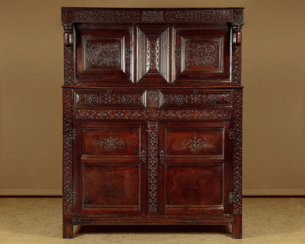 Carved Oak Court Cupboard Dated 1701