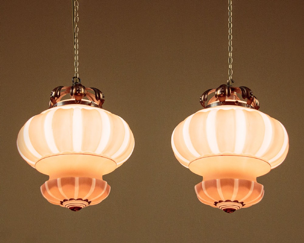 Pair of Glass Pendant Lights c.1920