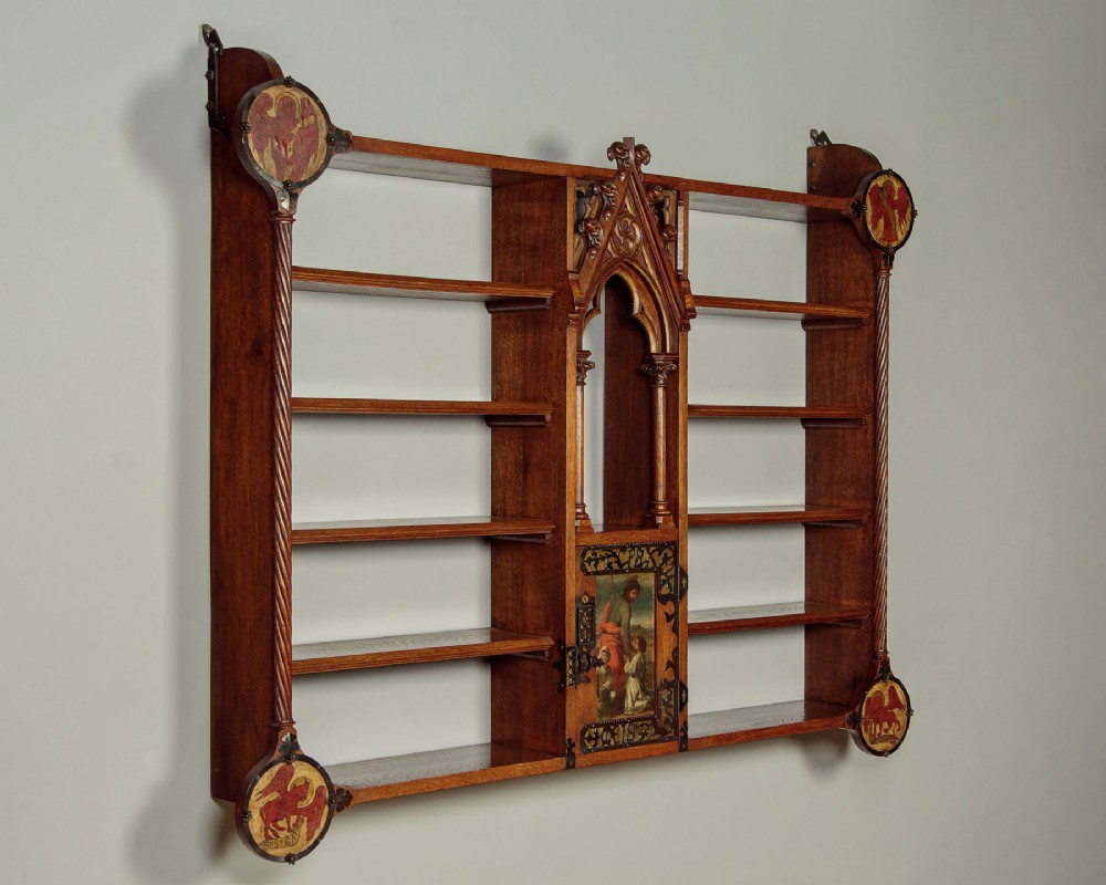 Gothic Oak Shelves with Painted Panels c.1900
