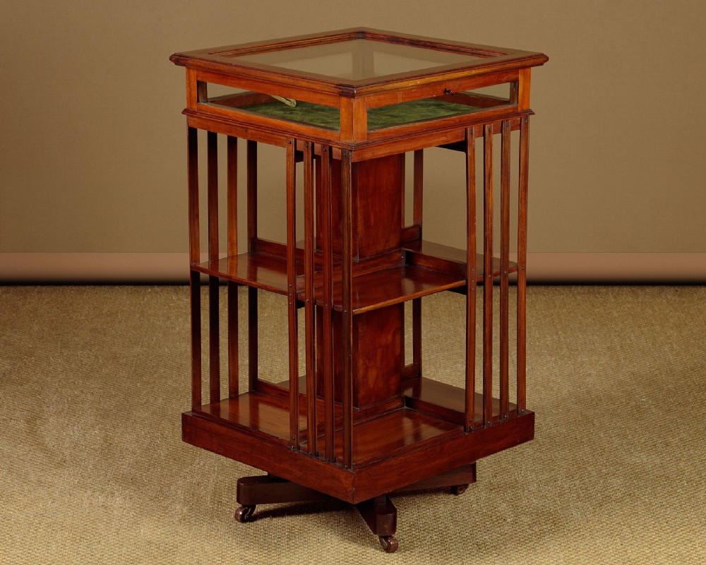 Revolving Bookcase with Bijouterie Display Top c.1910