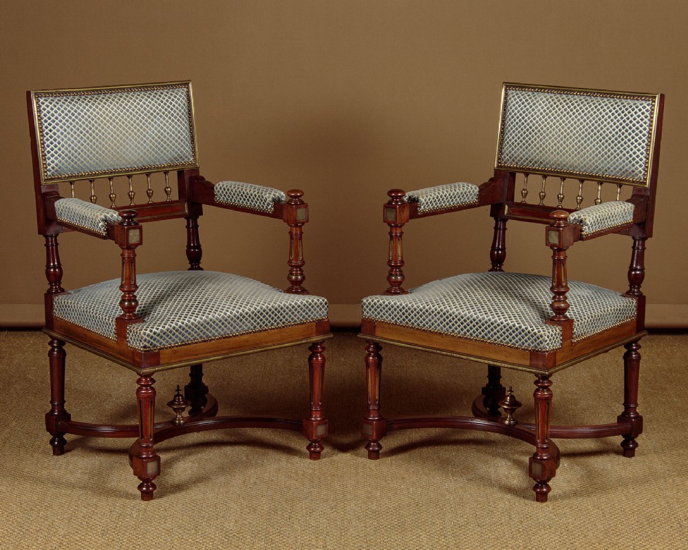 Pair of Brass Mounted Mahogany Armchairs c.1900