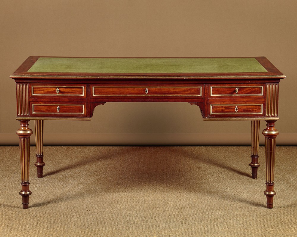 Brass Mounted Mahogany Bureau Plat Desk c.1930