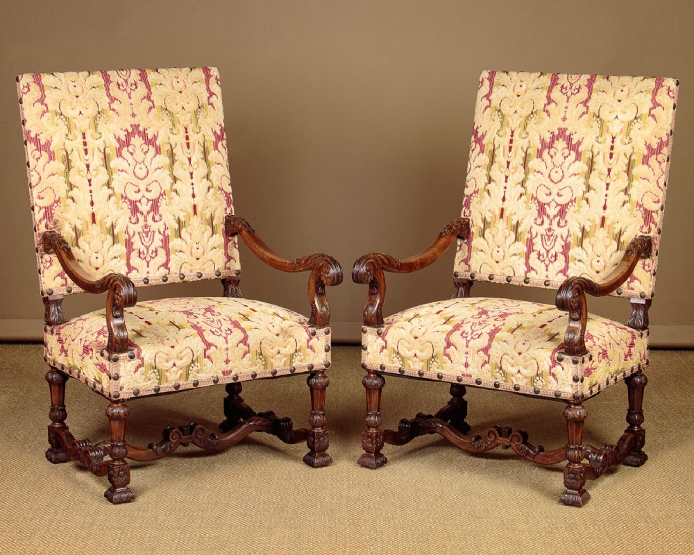 Pair of Large Walnut Armchairs c.1900