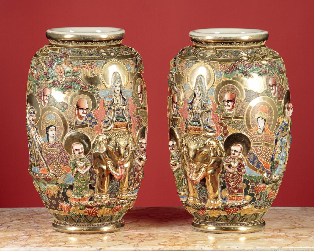 Pair of Large Japanese Satsuma Ware Vases c.1920
