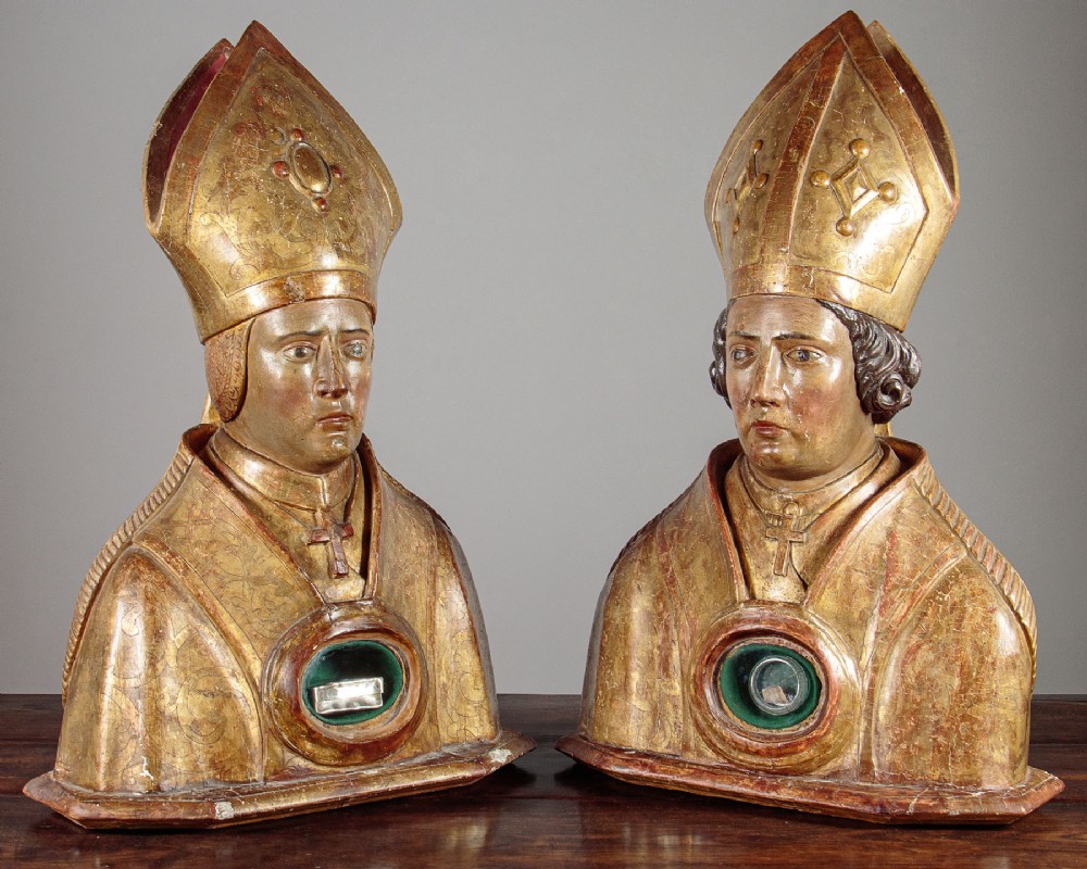 Pair of 18th.c. Carved and Gilded Reliquary Busts