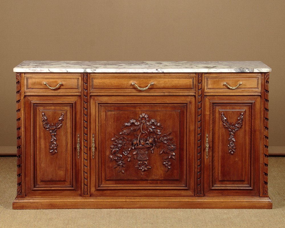 Walnut & Marble Top Sideboard c.1930