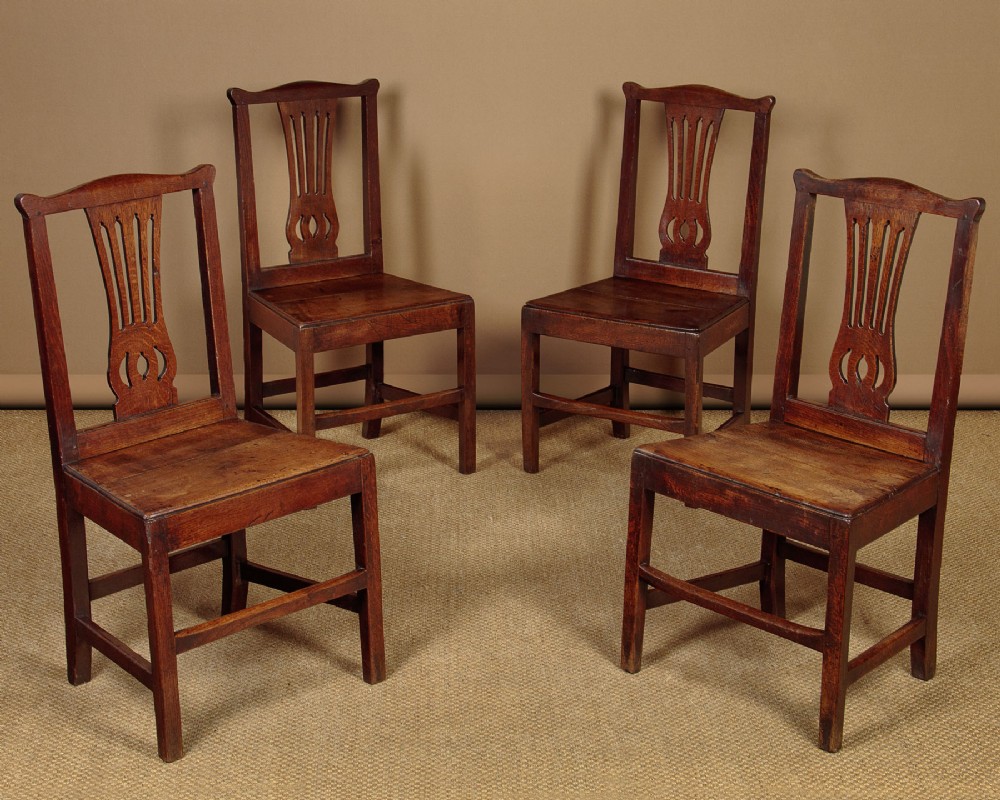 Four Oak Country Chippendale Dining Chairs c.1800