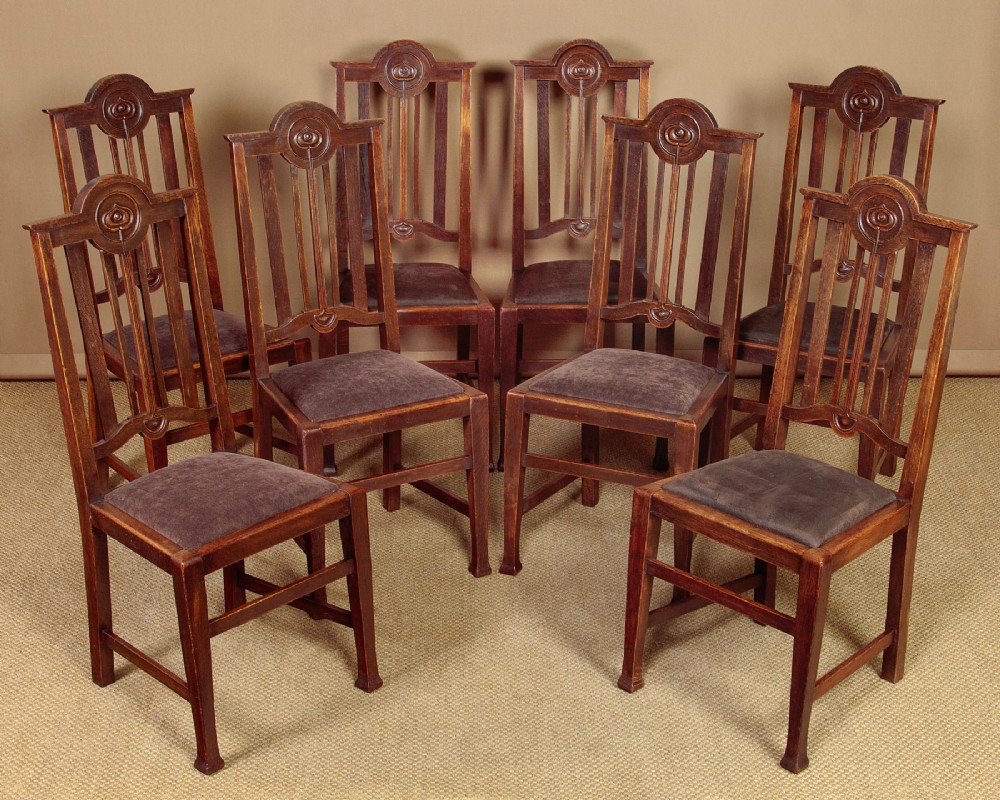 Set of 8 Oak Arts & Crafts Dining Chairs c.1910