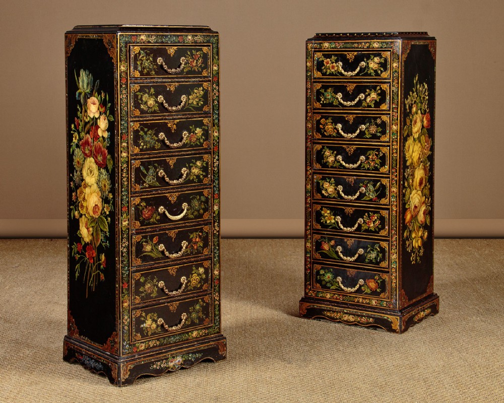 Pair of Drawer Pedestals with Floral Decoration c.1920