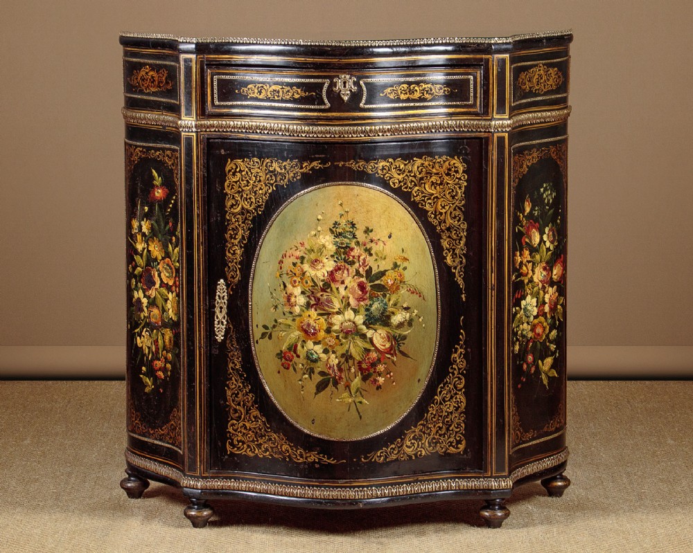 Ebonised Pier Cabinet with Painted Decoration c.1890.