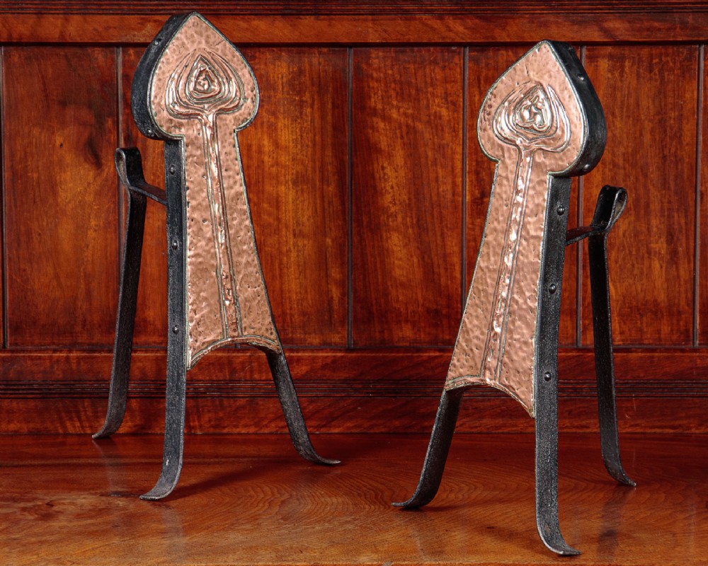 Pair of Arts & Crafts Copper Fire Dogs c.1900