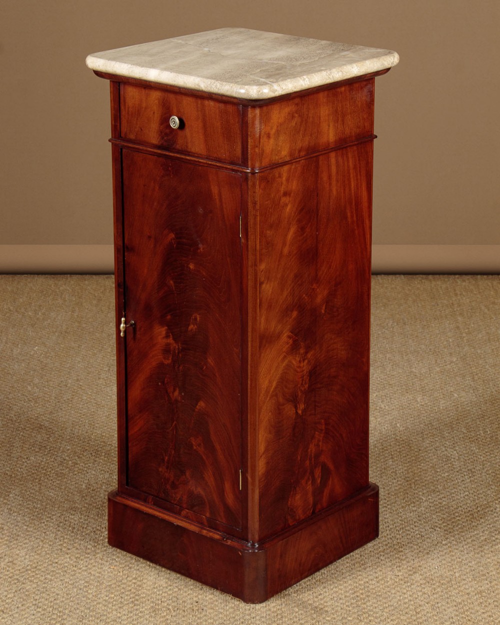 Mahogany & Marble Top Pedestal Cabinet c.1860