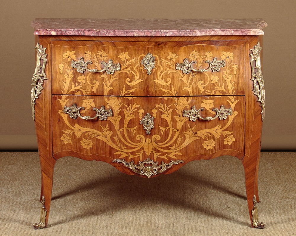 Marquetry Inlaid Marble Top Commode c.1930
