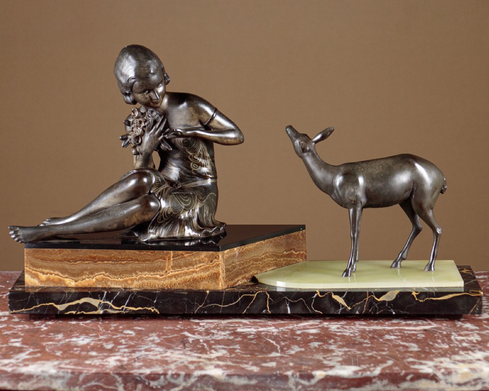 Art Deco Figure of a Girl & Faun c.1930