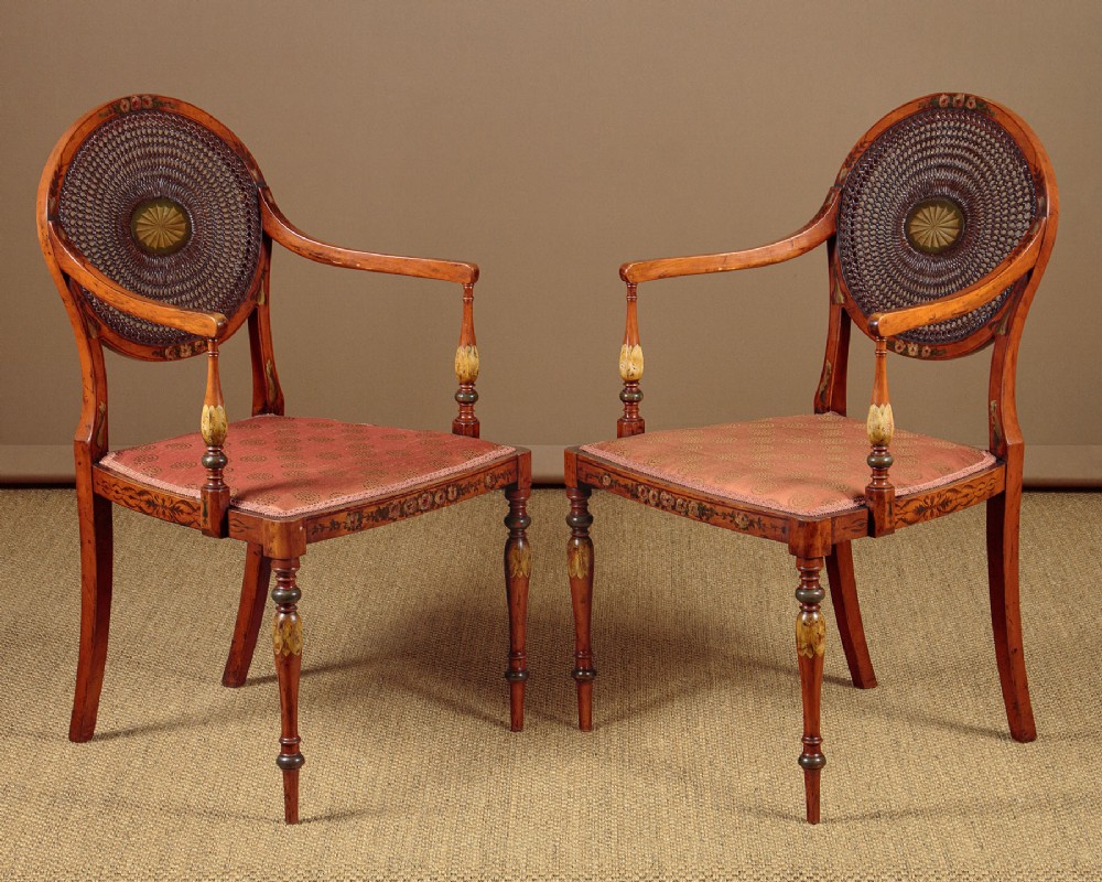 Pair of Sheraton Revival Painted Armchairs c.1910