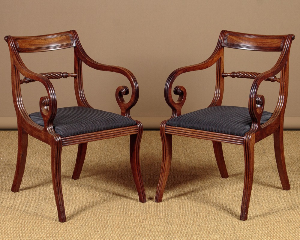 Pair of Regency Scroll Arm Chairs c.1820