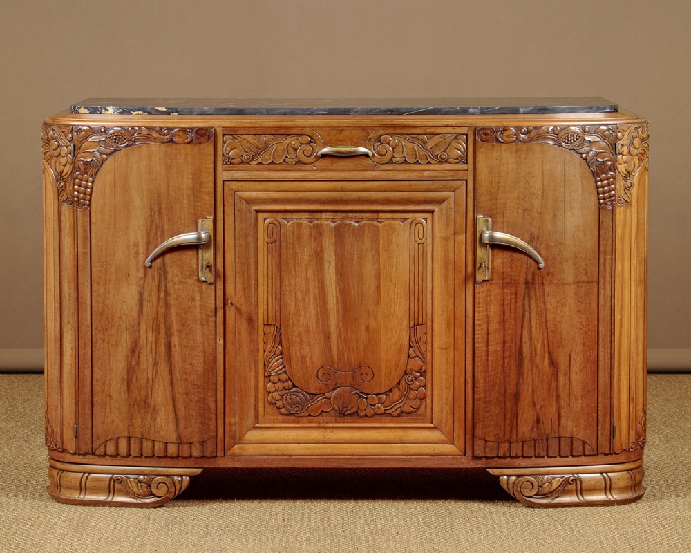 Walnut & Marble Top Art Deco Sideboard c.1930