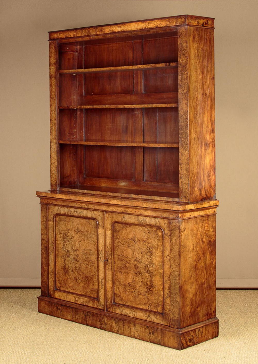 Burr Walnut Open Bookcase by Filmer & Sons c.1860
