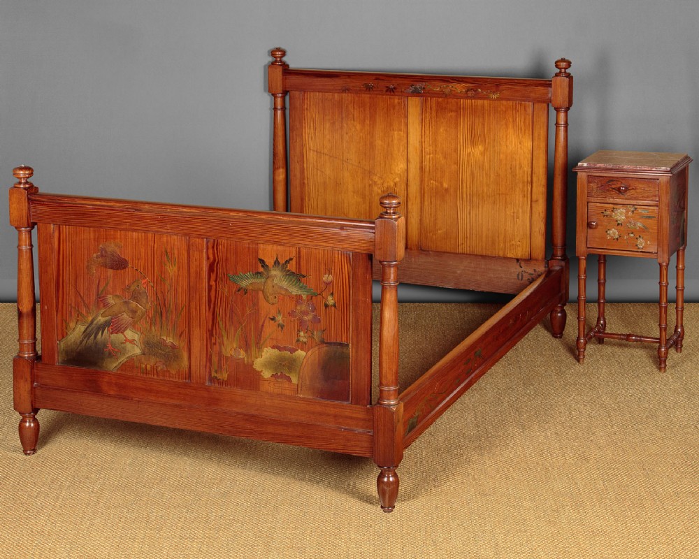 Single Bed & Cabinet with Exotic Lacquerwork Decoration c.1890