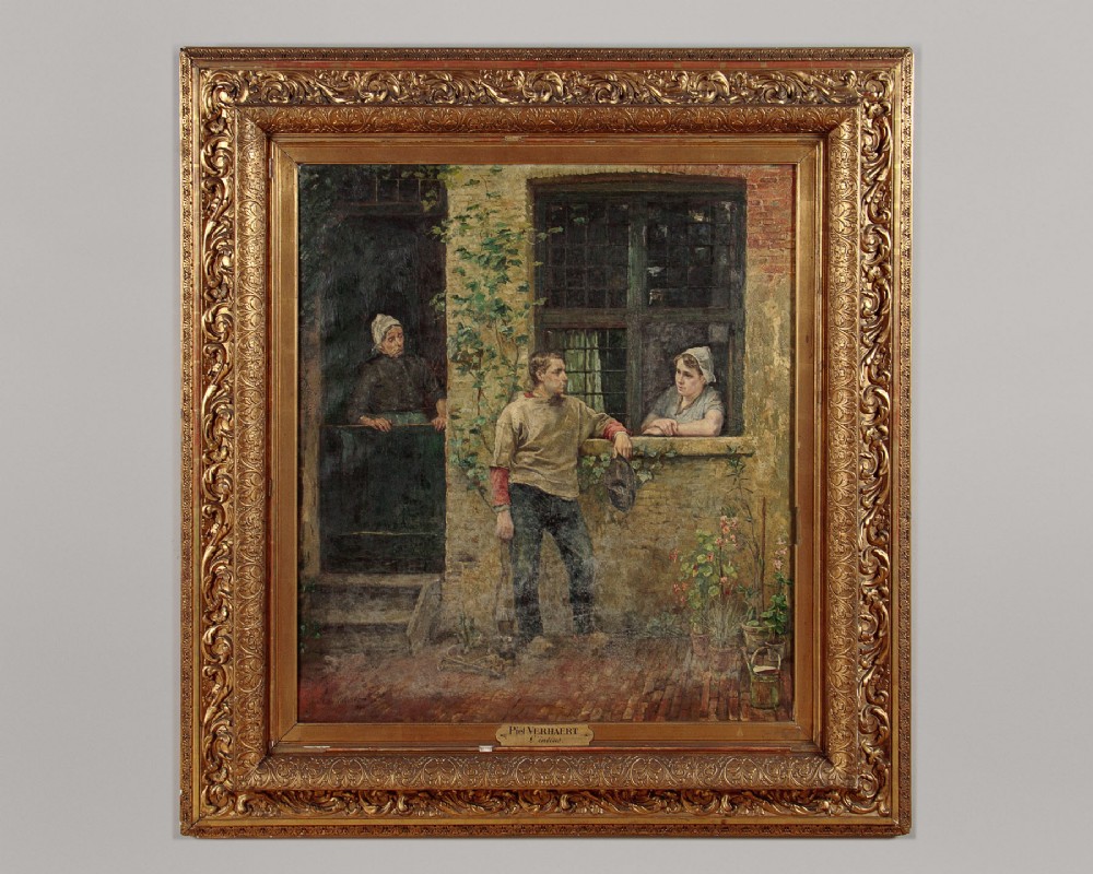 'L'Intrus' Large Oil Painting by Piet Verhaert dated 1890