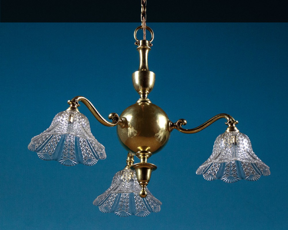 Three Branch Brass Ceiling Light c.1930