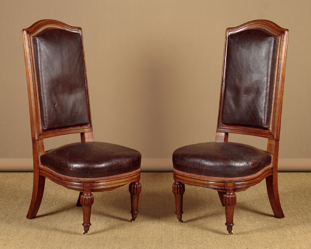 Pair of High Back Leather Hall Chairs c.1900