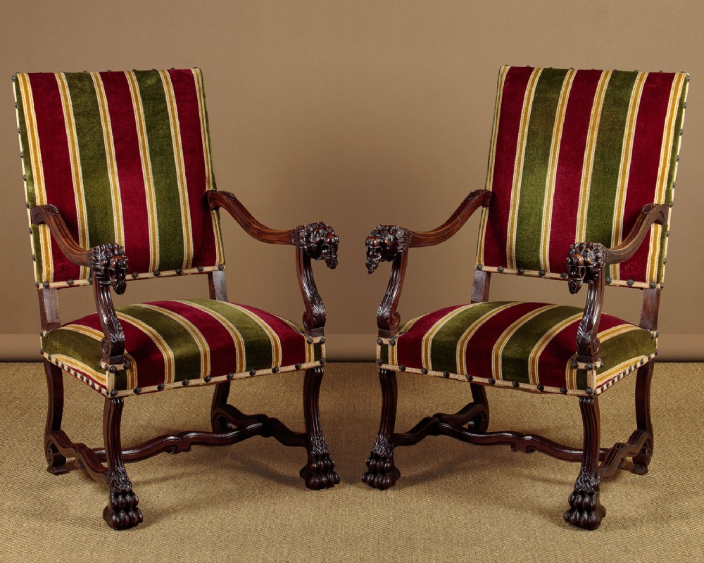 Pair of Carved Walnut Armchairs c.1900