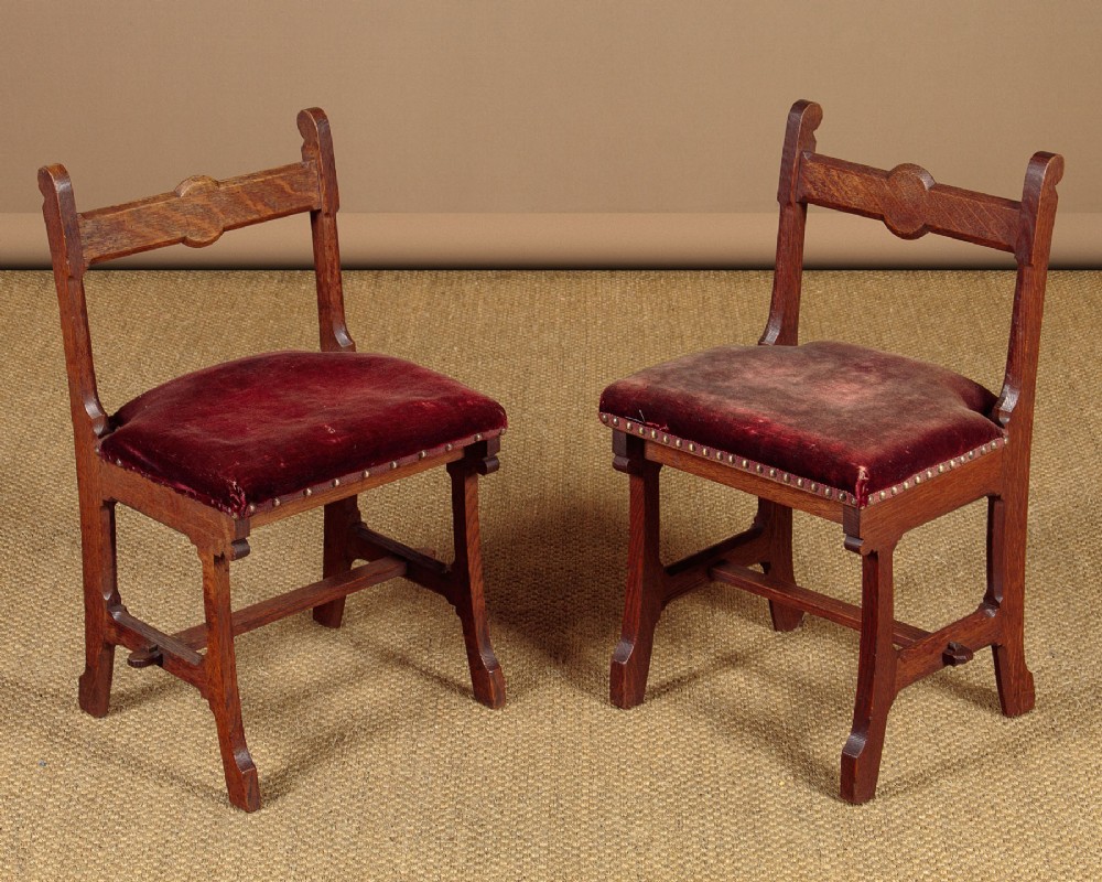 Pair of Gothic Oak Child's Chairs c.1890