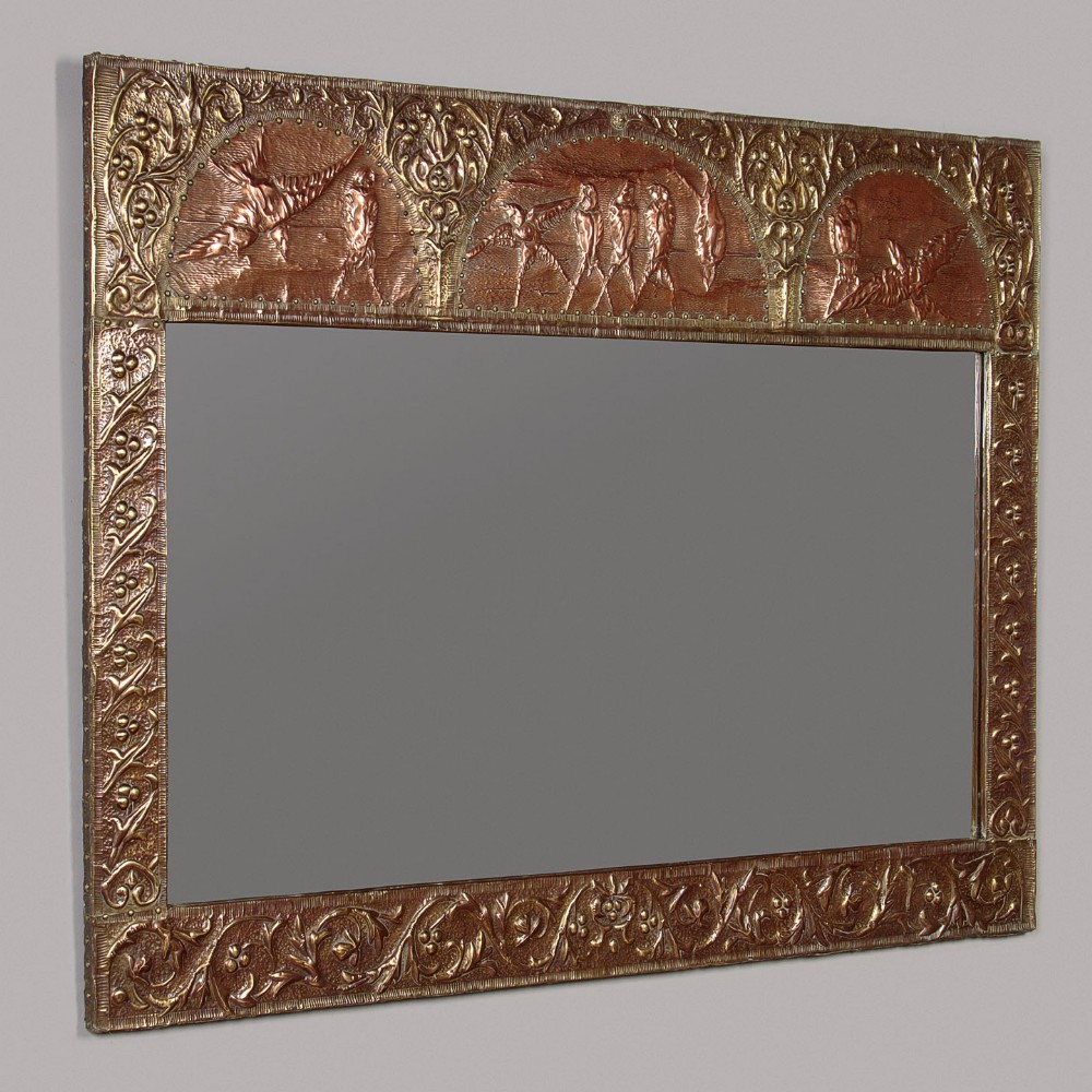 Arts & Crafts Repoussé Brass & Copper Wall Mirror c.1880