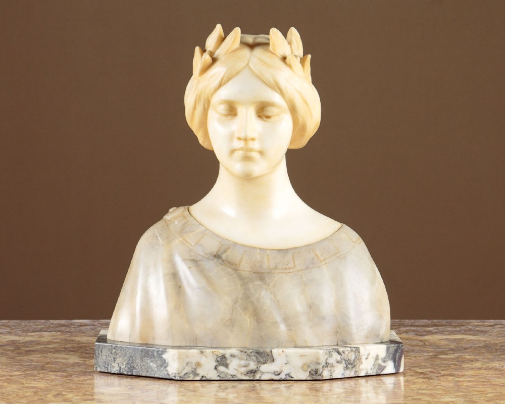 Alabaster & Marble Bust of a Woman with Laurel Leaf Crown  c.1900