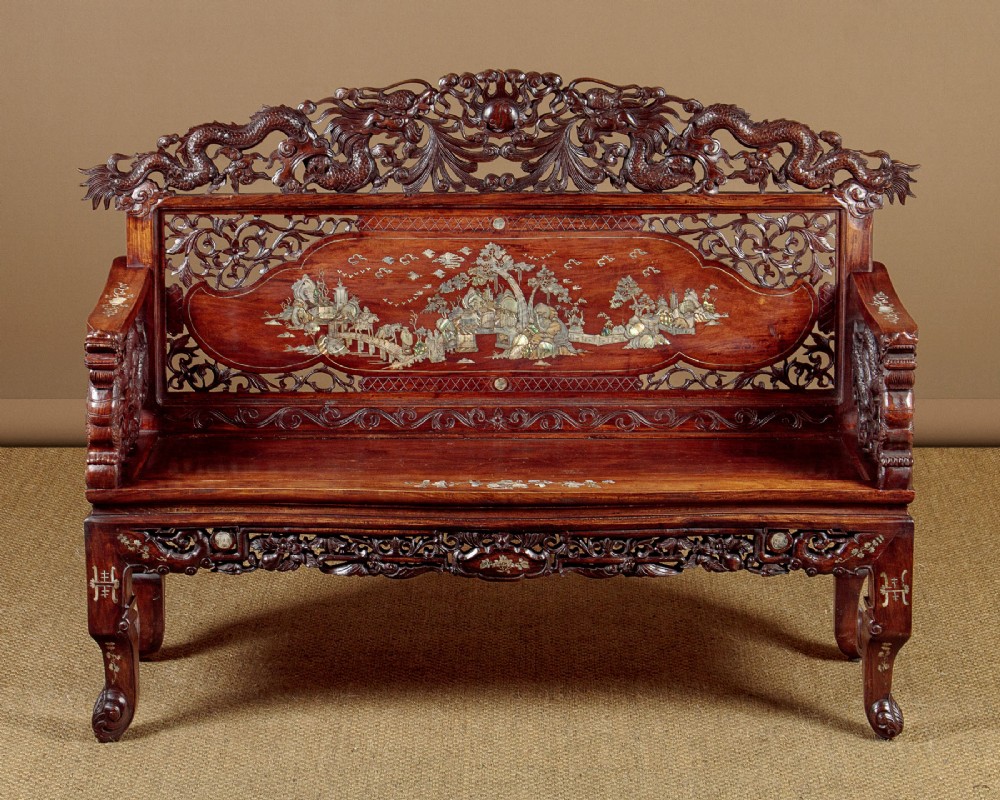 Chinese Carved and Inlaid Bench c.1890
