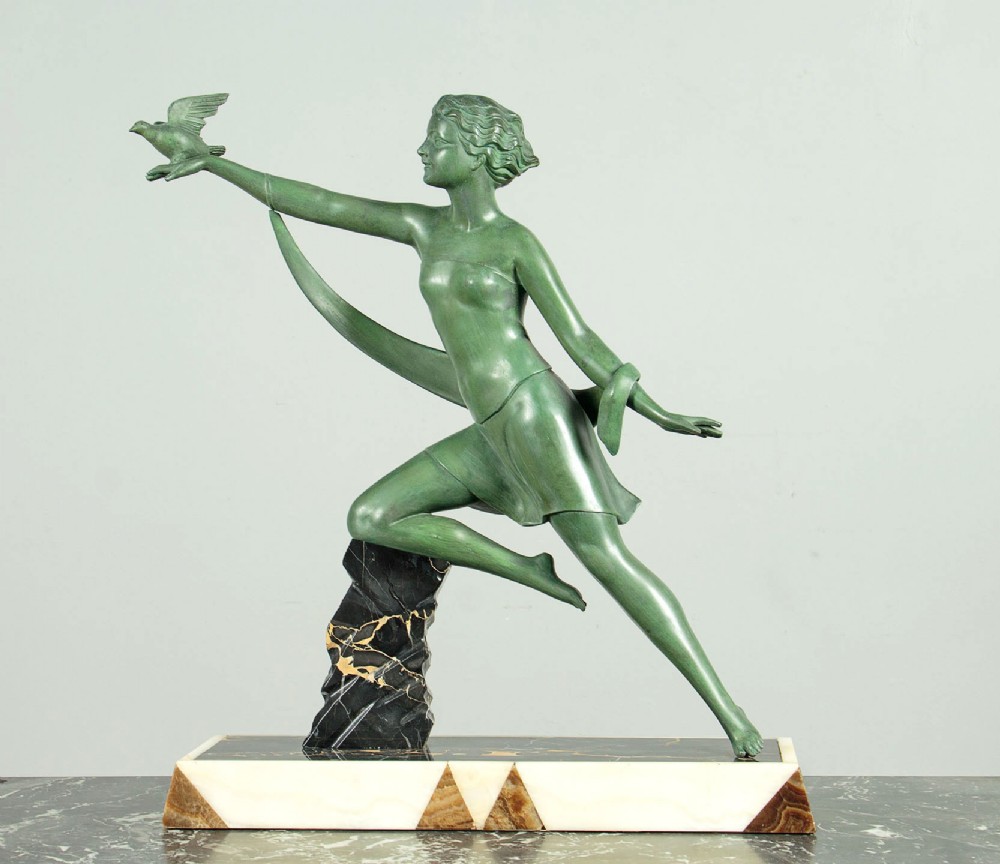 Art Deco Figure of a Young Woman & Bird c.1930