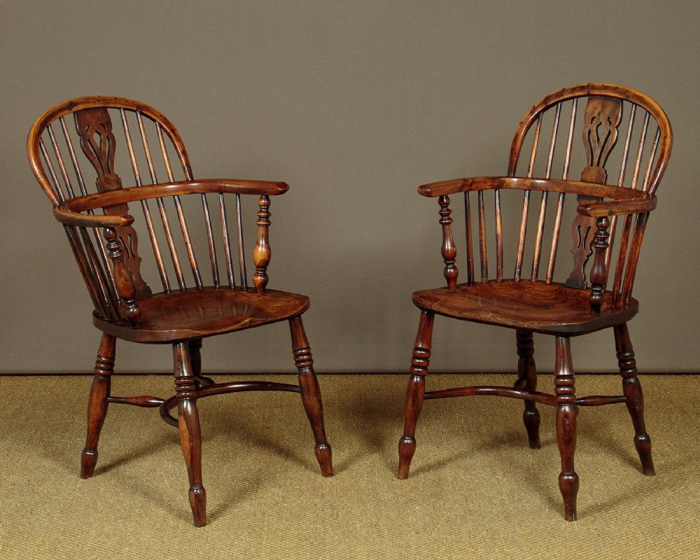 Pair of Yew Wood and Elm Windsor Chairs c.1840
