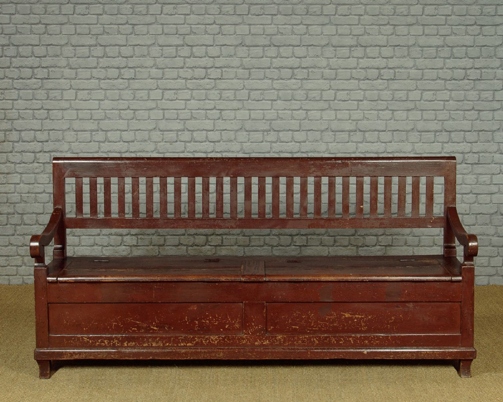 Long Painted Pine Box Settle c.1900