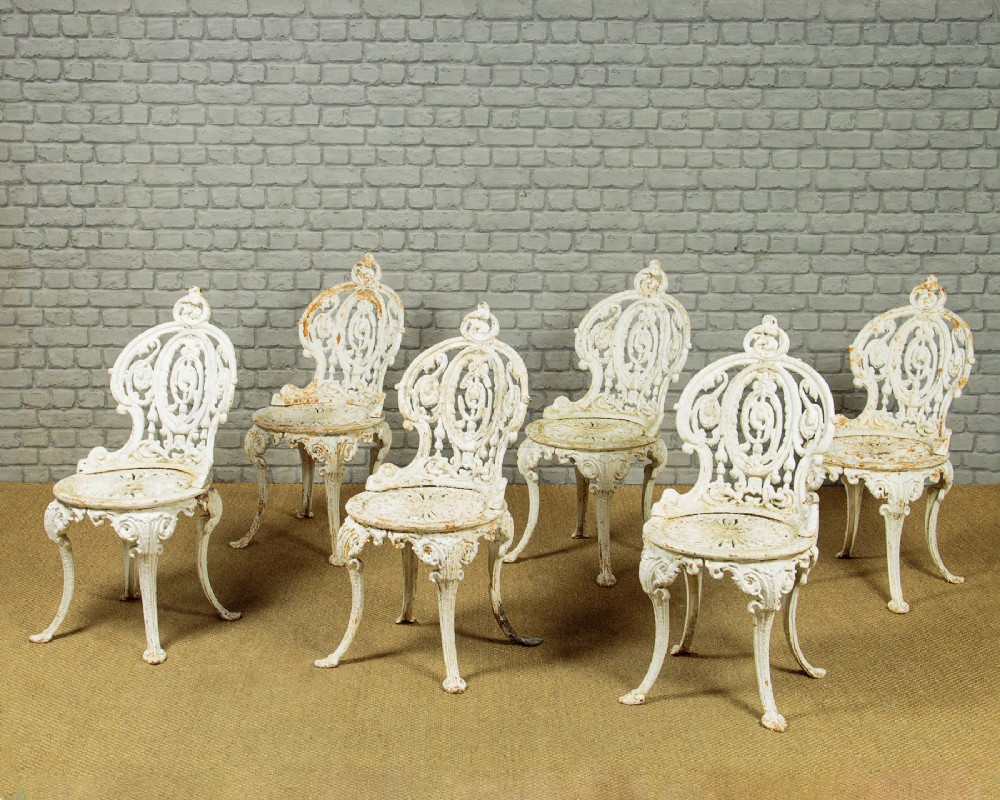 Set of Six Cast Iron Garden Chairs c.1890