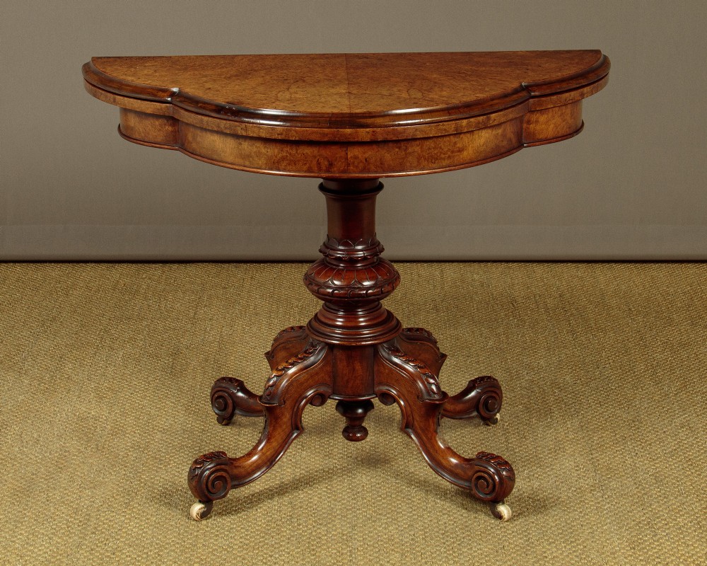 Burr Walnut Fold Over Games Table c.1880