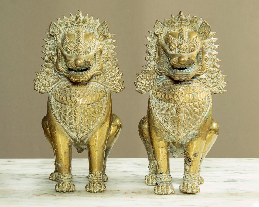 Pair of Brass Temple Lions c.1900
