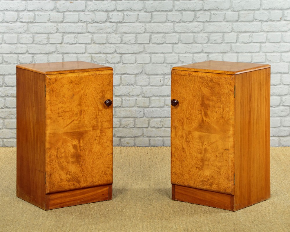 Pair of Art Deco Burr Walnut Bedside Cabinets c.1930