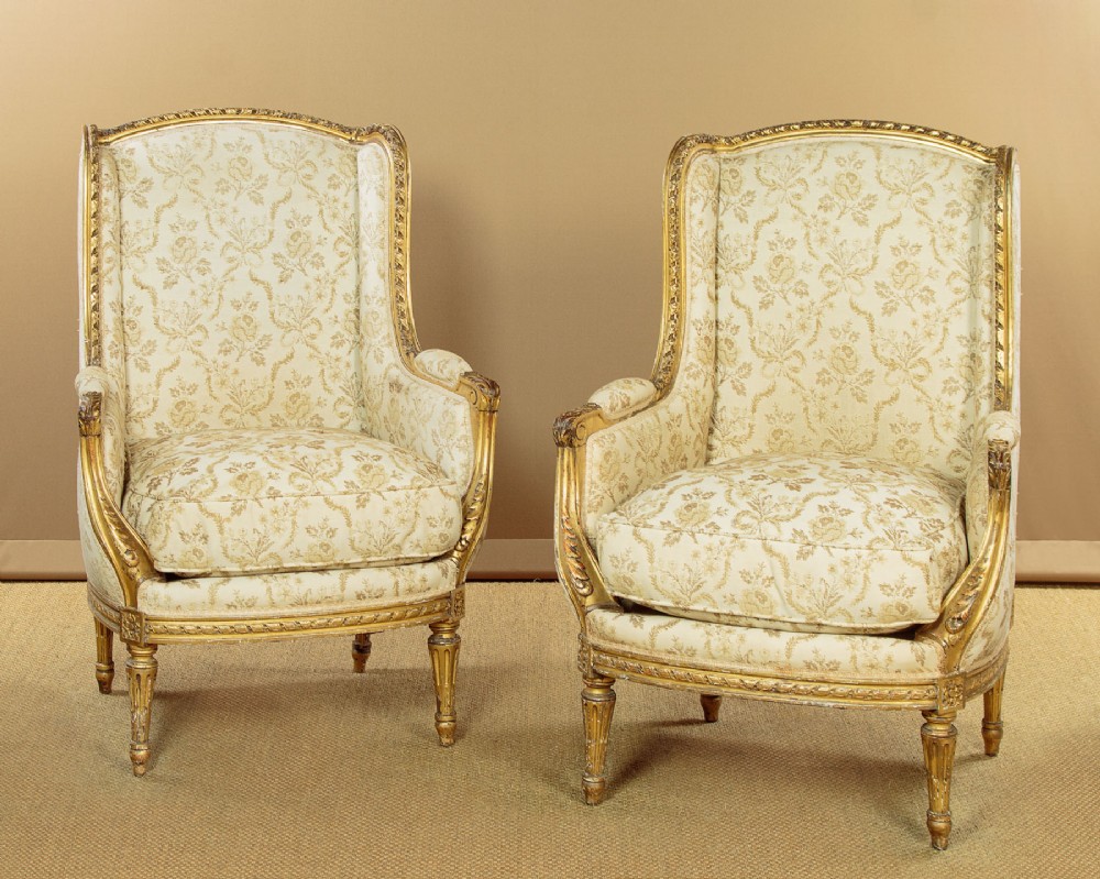 Pair of Louis XVI Style Giltwood Armchairs c.1910