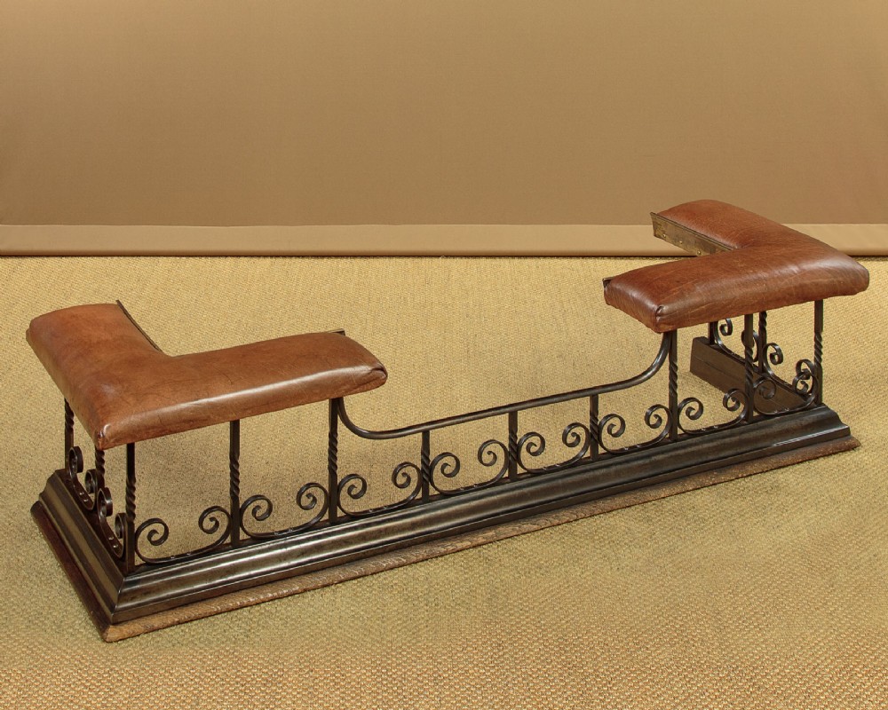 Wrought Iron & Leather Club Fender c.1910