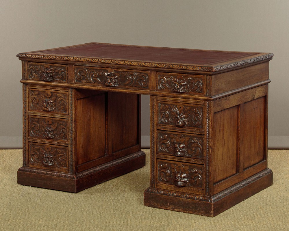 Carved Oak Pedestal Desk c.1890