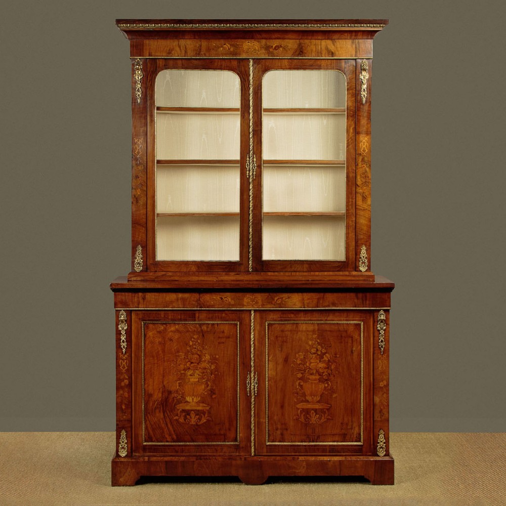 Inlaid and Brass Mounted Walnut Bookcase c.1880