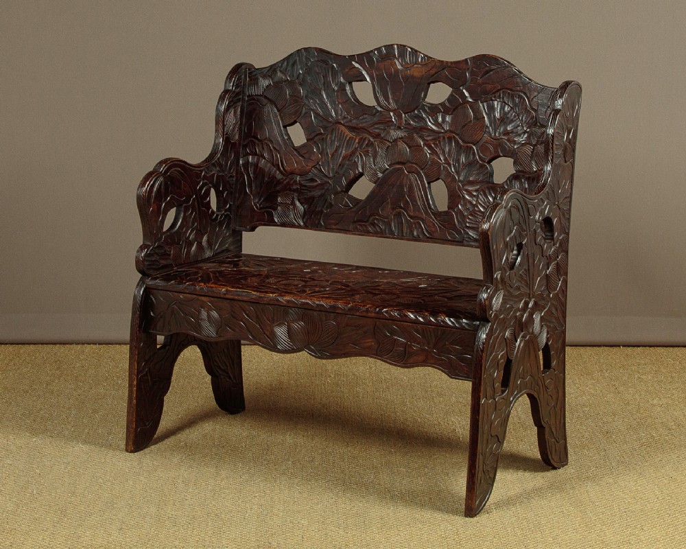 Liberty & Co. Japanese Carved Hall Bench c.1910