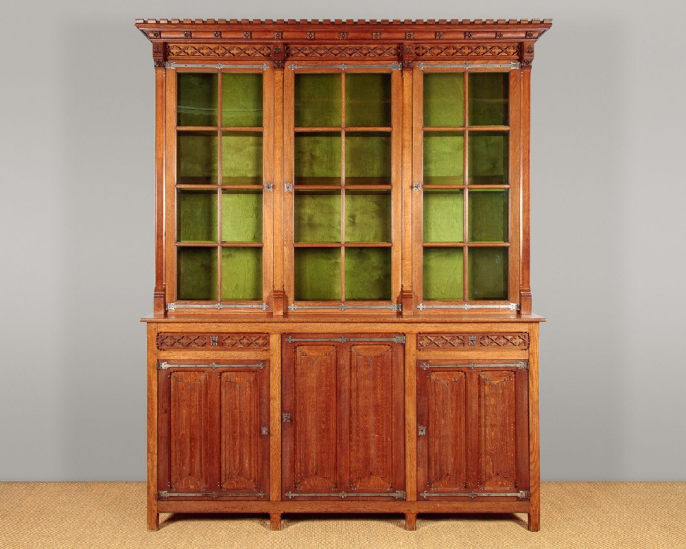 Tall Gothic Oak Bookcase c.1910