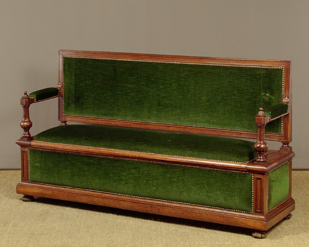Upholstered Oak Box Settle c.1890