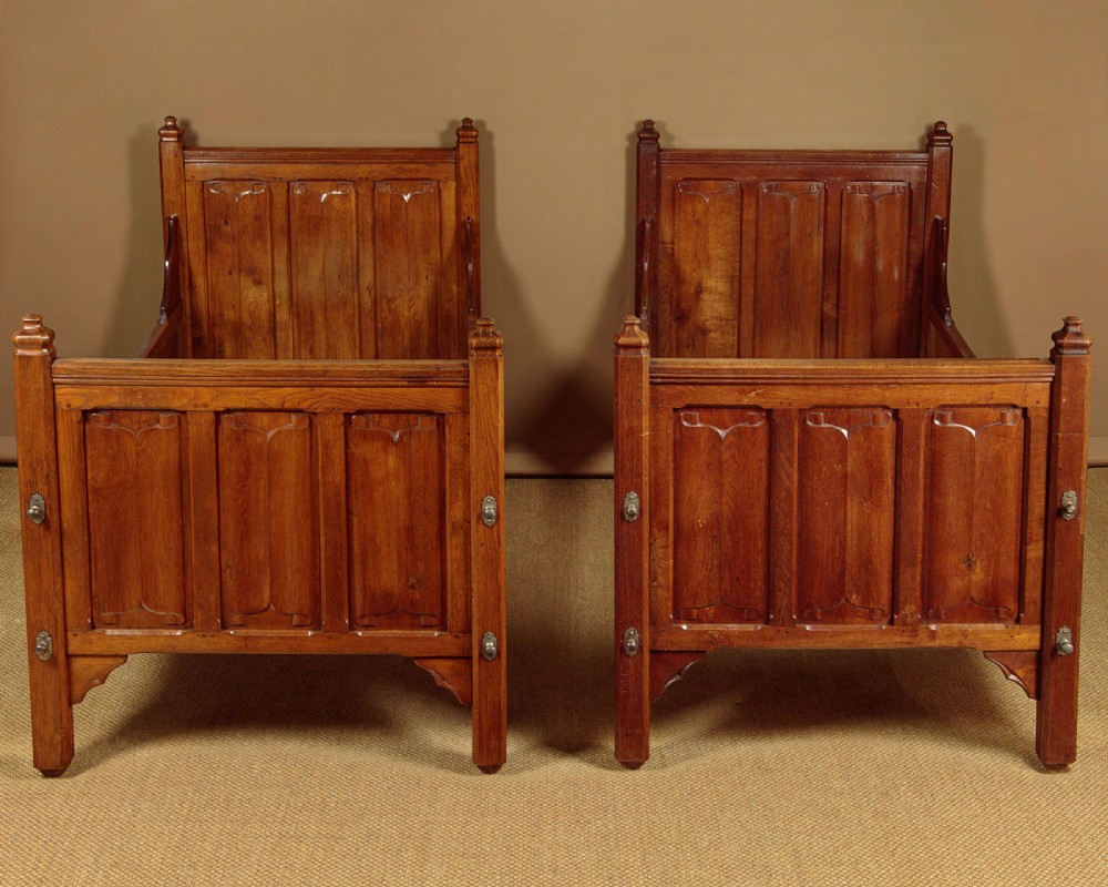 Pair of Gothic Revival Oak Single Beds c.1890