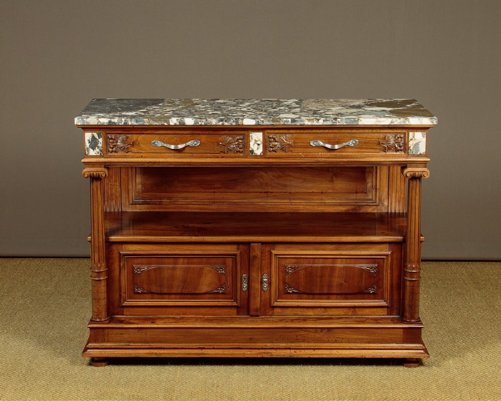 Marble Top Walnut Buffet Sideboard c.1920