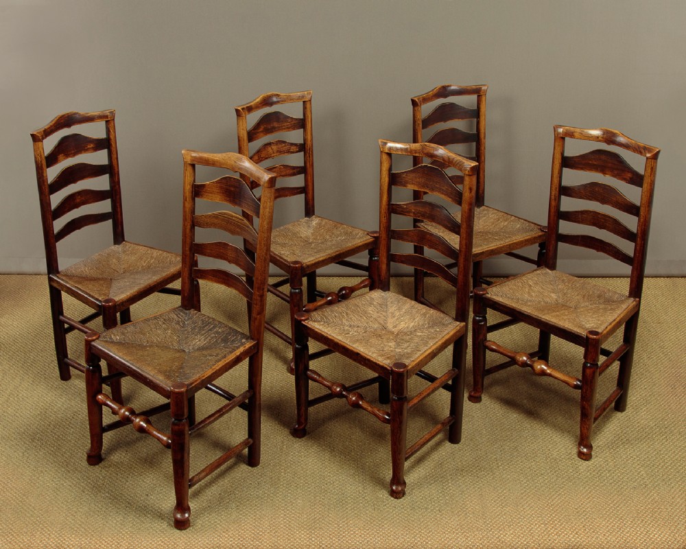 Set of Six Macclesfield Ladderback Dining Chairs c.1820